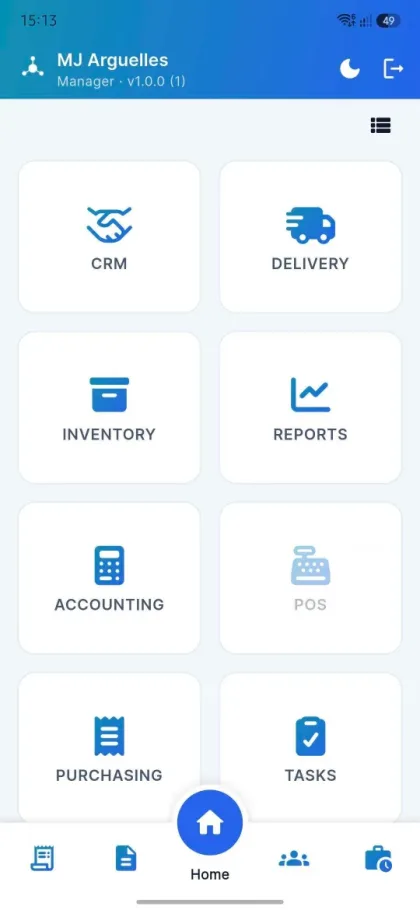 Appyfic ERP home with module tiles
