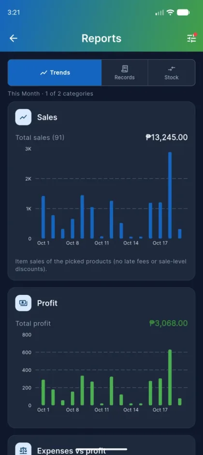 TindaOne sales and profit reports